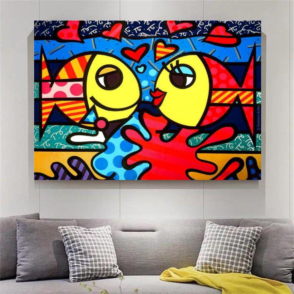 Figurine Romero Britto 'Ocean Love' – Poissons En Porcelaine (Pop Art, Multicolore)