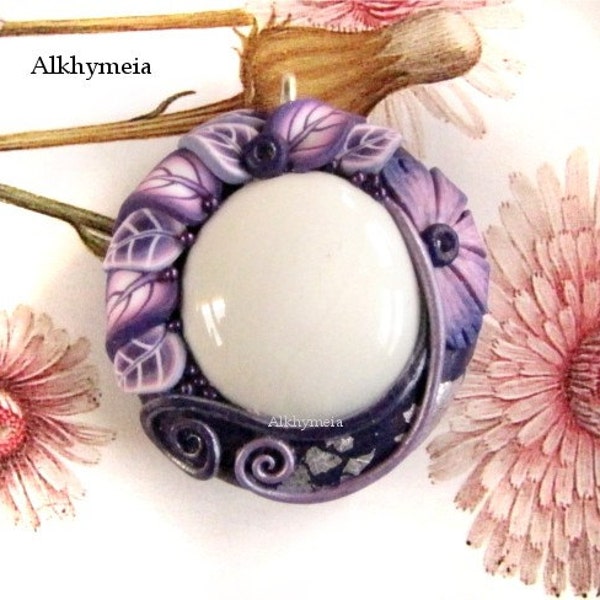 Dew Drop in a Purple Dream, a delicate polymer clay pendant