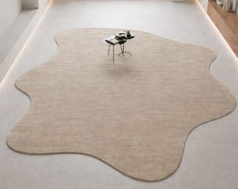 Hand-Tufted Wool Kilim Rug – Beige Blob Modern Floor Decor (9x12)
