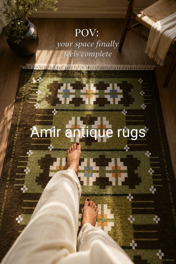 Handmade Wool Rug, Earthy Green Geometric Carpet, Traditional Area Rug, Soft Textured Living Room Decor, Custom Size Hand Tufted Floor Mat