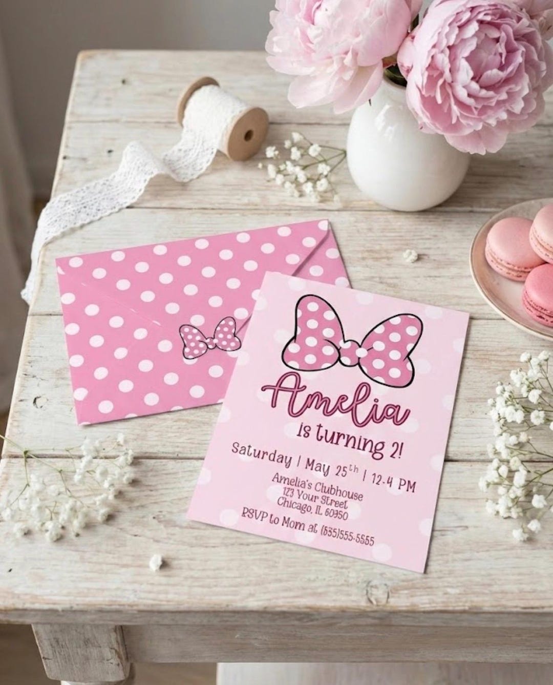 Minnie Mouse Birthday Invitation | Pink Polka Dot Bow | Editable ...