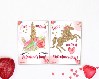 Printable Valentine Cards for Kids, Classroom Valentines, Kids Valentines Printable, Valentine Unicorn Card, Instant Download