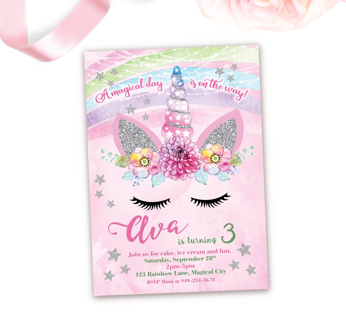 Unicorn Invitation Unicorn Party Invitations Unicorn | Etsy
