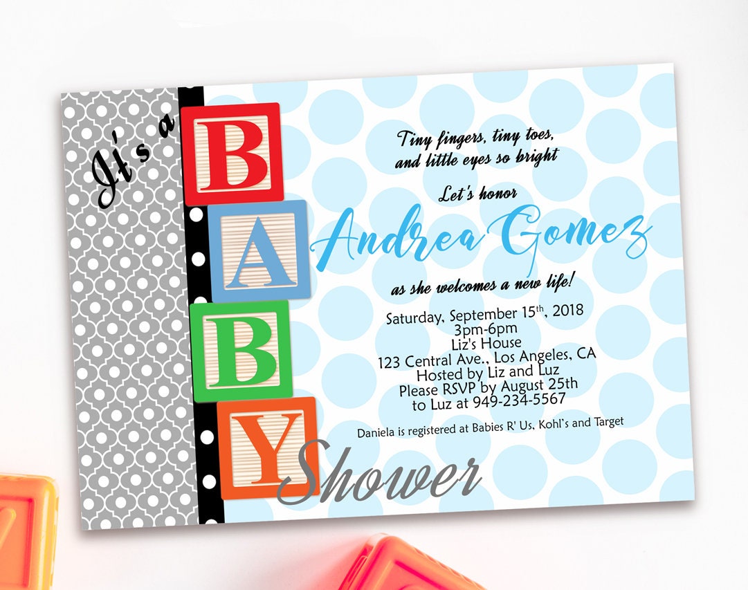 Baby Blocks Baby Shower Invitation Baby Blocks Birthday Etsy