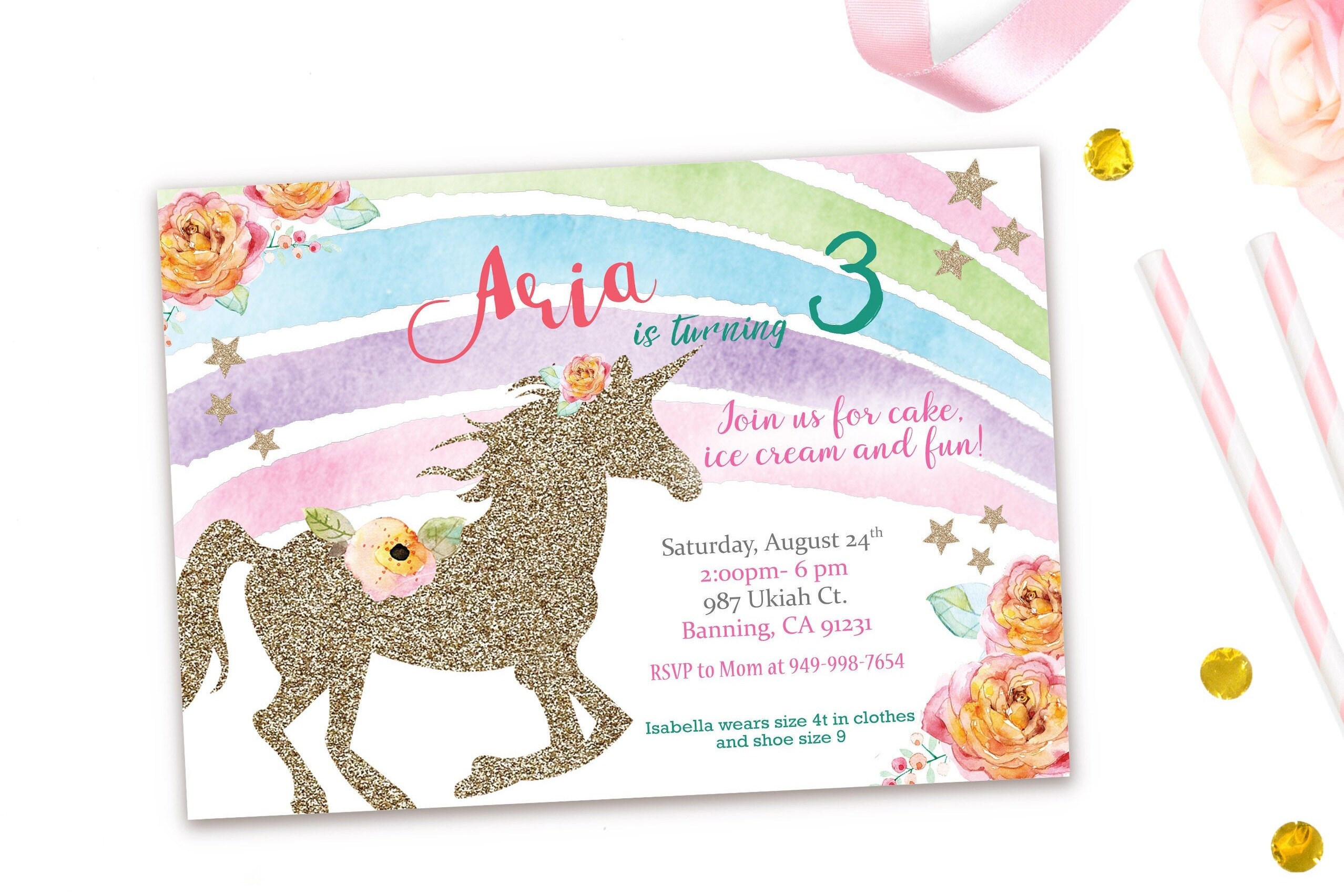 Unicorn Party Rainbow Unicorn Invitation Magical Unicorn Etsy