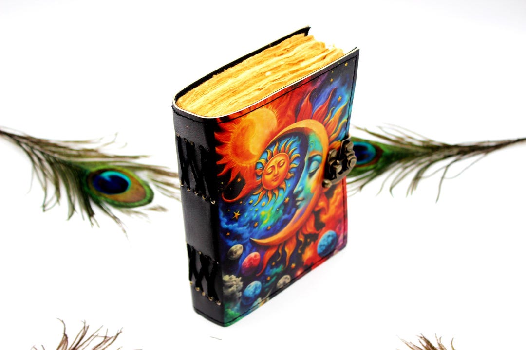Celestial Sun Moon Leather Journal | Handmade Deckle Edge Paper Diary ...