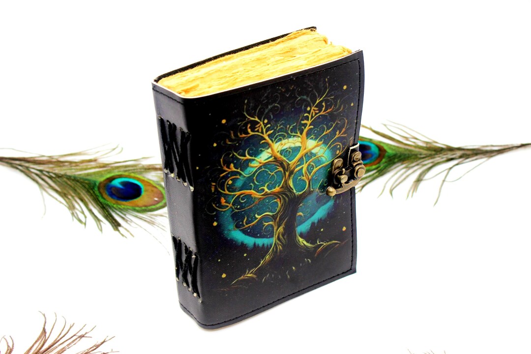 Moonlit Tree of Life Leather Journal | Handmade Deckle Edge Paper Diary ...