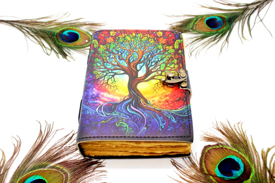Moonlit Tree of Life Leather Journal | Embossed Diary, Handmade Paper ...