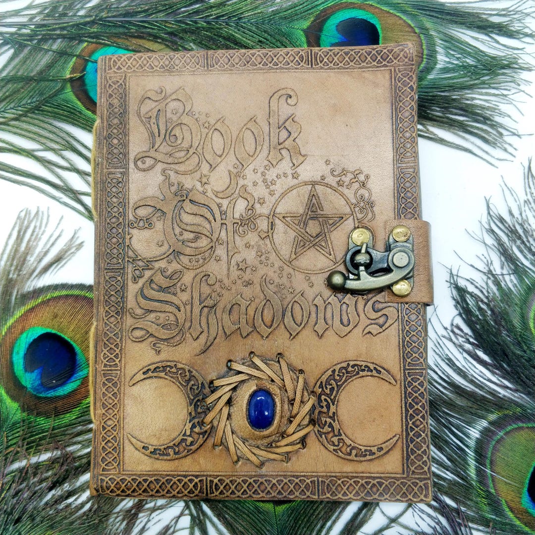 Leather Book of Shadows Grimoire | Triple Moon & Pentagram Journal ...