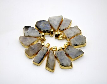Raw Labradorite Pendant: Gold Plated Gemstone Necklace, Intuition Amulet