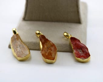 Raw Crystal Pendant: Gold Plated Boho Necklace, Root Sacral Chakra Charm