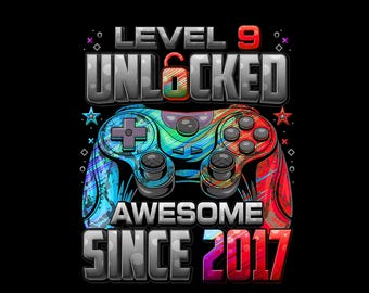 Livello 9 sbloccato dal 2017 PNG. Download del design del videogioco per il 9° compleanno.