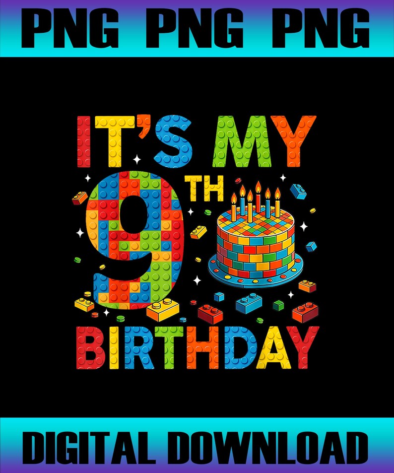 9th Birthday Boy PNG, Building Blocks Theme (digital Download) - Etsy
