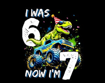 Dinozaur Monster Truck 7. urodziny PNG, koszulka urodzinowa z dinozaurem (pobieranie cyfrowe)