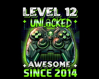 Poziom 12 odblokowany od 2014 r. Birthday Boy png.Gra wideo 12-letnie urodziny.