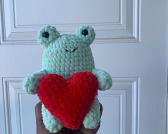 Frog Holding Heart Crochet Plush