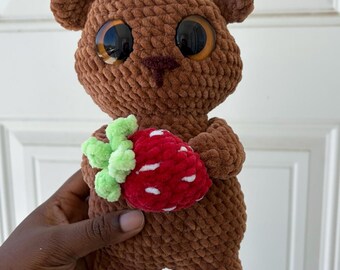 Bear holding Strawberry Crochet Plush