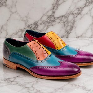 Men's Multicolor Brogue Oxford Shoes – Handmade Leather Dress Shoes