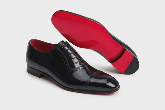 Men’s Black Cap Toe Oxford Shoes – Red Sole Leather Dress Shoes