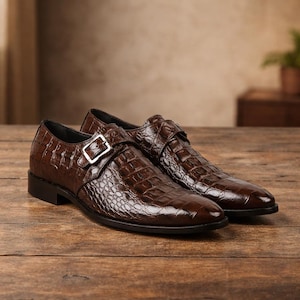 Handmade Brown Alligator Leather Monk Shoes – Luxury Style