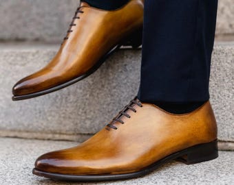 Men’s Handmade Tobacco Oxford Shoes – Wholecut Formal Dress Style