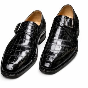 Handmade Black Leather Monk Strap Shoes Luxury Formal Shoes for Men