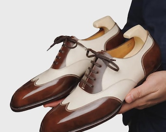 Men’s Spectator Wingtip Oxfords – Brown & White Two-Tone