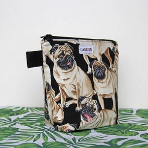 Reusable sandwich bag, reusable snack bag, ecofriendly, zero waste, zippered bag, cosmetic bag, ProCare lined Pug Dog image 2