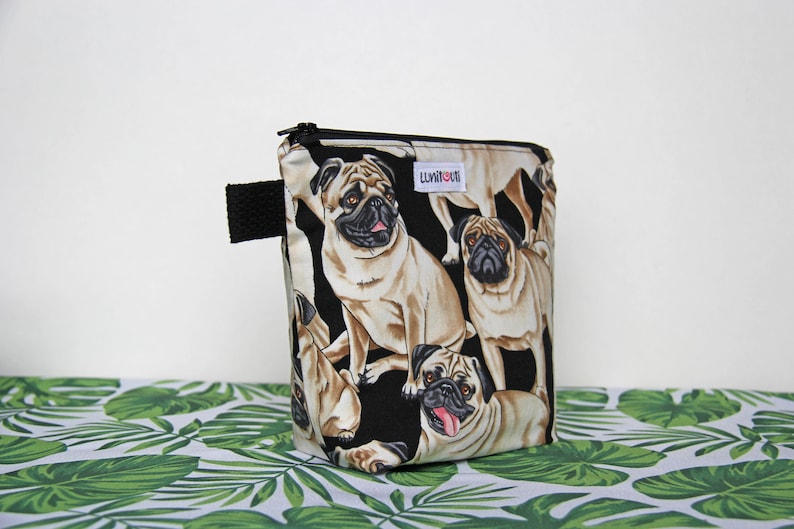 Reusable sandwich bag, reusable snack bag, ecofriendly, zero waste, zippered bag, cosmetic bag, ProCare lined Pug Dog image 2