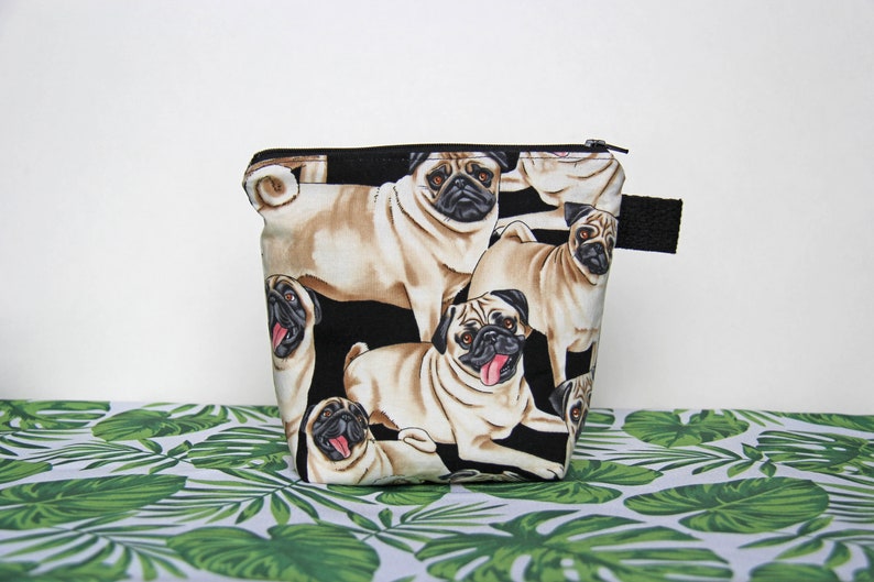 Reusable sandwich bag, reusable snack bag, ecofriendly, zero waste, zippered bag, cosmetic bag, ProCare lined Pug Dog image 3