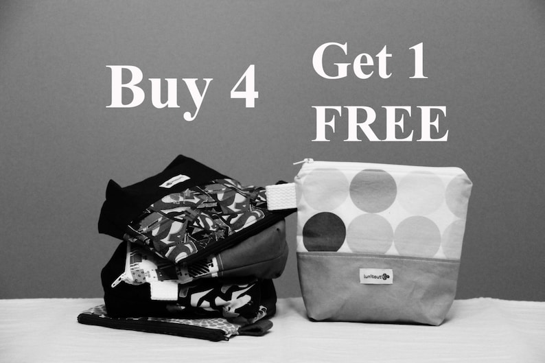 Buy 4 Get 1 FREE Reusable snack bag, sandwich bag, loot bag, ecofriendly, zippered, ProCare lined image 1