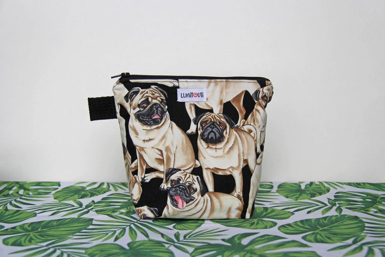 Reusable sandwich bag, reusable snack bag, ecofriendly, zero waste, zippered bag, cosmetic bag, ProCare lined Pug Dog image 1