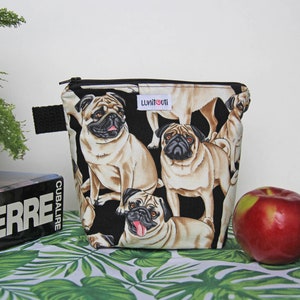 Reusable sandwich bag, reusable snack bag, ecofriendly, zero waste, zippered bag, cosmetic bag, ProCare lined Pug Dog image 4