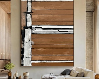 Modern Brown Abstract Minimalist Painting: Wabi-Sabi Minimalist Abstract Wall Art Black And White Wall Art Bedroom Decorative Painting