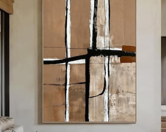 Modern Brown Abstract Minimalist Painting: Beige and White Minimalist Abstract Wall Art, Brown Abstract Texture Painting, Housewarming Gift
