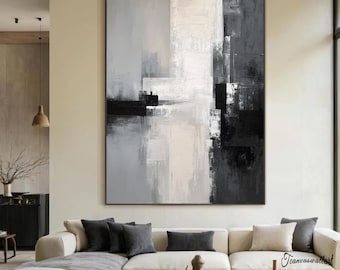 Original Black And Gray Abstract Painting Large Gray Minimalist Wabi-Sabi Decorative Painting Black Texture Abstract Art Neutral Decoration