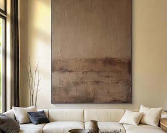Brown Abstract Minimalist Painting: Large Original Acrylic Wall Art, Brown Abstract Painting, Wabi-sabi Style Wall Decoration