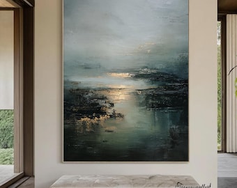 Large Abstract Green Landscape Painting Abstract Green Texture Art Modern Minimalist Gold Painting Bedroom Landscape Decoration Painting