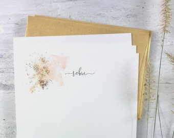 Gold Pink Speckled Stationery, Personalized Perfect Letter Writing Set Design 5