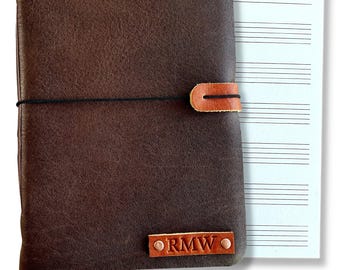 Personalized Dark Brown Leather Music Journal