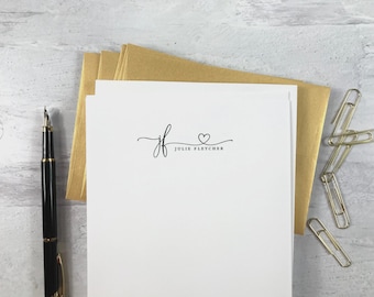 Personalized Monogrammed stationery set, Elegant Heart, Design 23