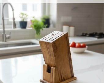 Ceppo portacoltelli in legno di teak / Contenitore universale per posate a doppia faccia