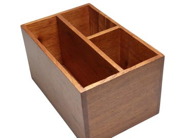 Genuine Mahogany Wood Desk Organizer & Storage Box | Luxury Solid Hardwood Office Supply Caddy for Home or Business