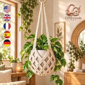 Crochet Plant Hanger Pattern PDF, Diamond Mesh Hanging Planter, Boho Macrame Style Plant Holder