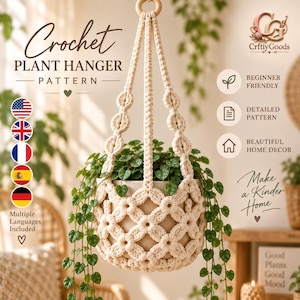 Crochet Plant Hanger Pattern PDF: Floral Diamond Lace, Scalloped Boho Design
