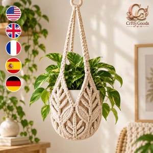 Crochet Plant Hanger Pattern PDF, Boho Leaf Hanging Planter for 5–6 Inch Pots