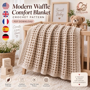 Waffle Stitch Baby Blanket Crochet Pattern PDF, Beginner Friendly Modern Textured Nursery Blanket