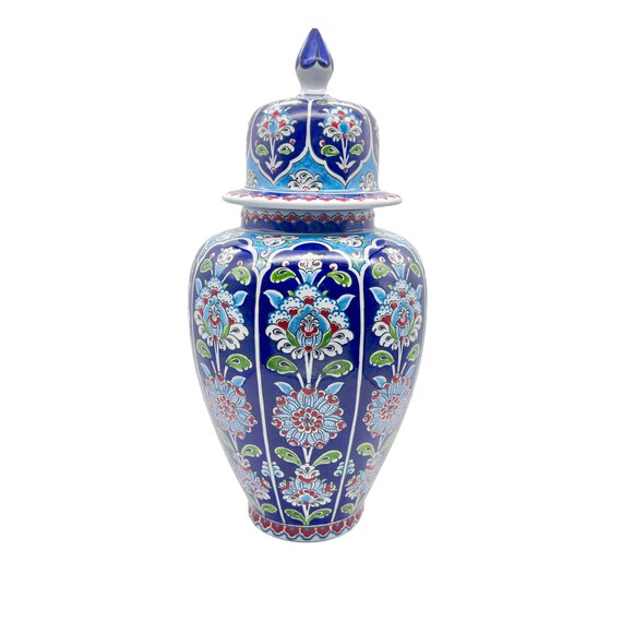 Iznik Ceramic Shah Vase with Cobalt Blue Floral Design
