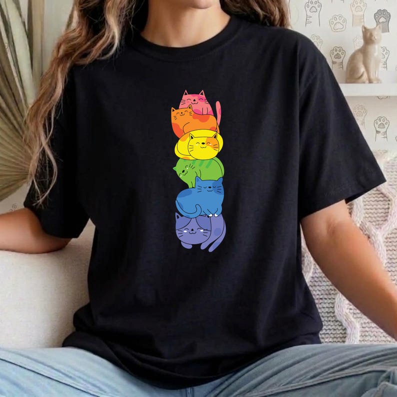 Rainbow Cat Pride Shirt | Colorful Cat Stack LGBTQ Tee | Gay Pride Gift ...