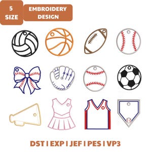 Bundle Sports Bag Tags Machine Embroidery File, Baseball Football Basketball Soccer (Instant Download)